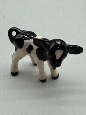 Vintage Miniature Ceramic Holstein Cow Calf Figurine